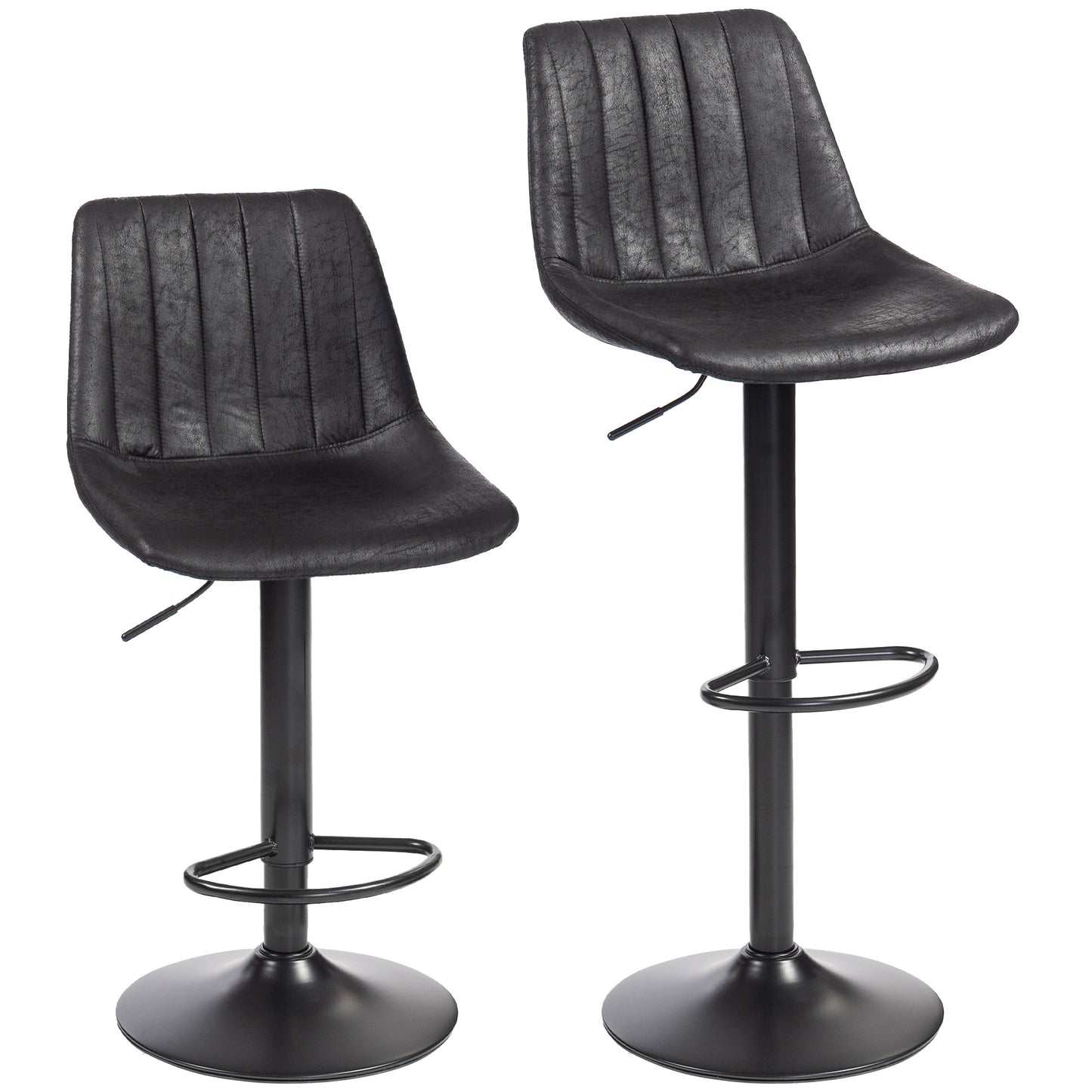 HOMCOM Set of 2 Leathaire Tub Bar Stools - Black