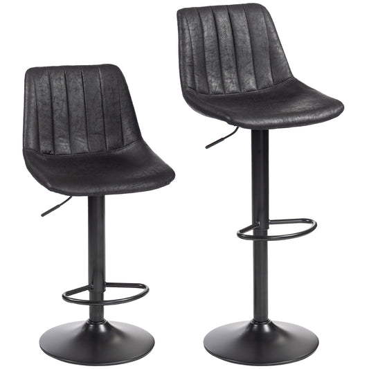 HOMCOM Set of 2 Leathaire Tub Bar Stools - Black