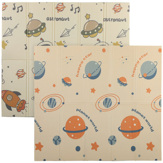 AIYAPLAY Baby Play Mat, Double Sideded Foldable Kids Crawling Mat, Reversible & Waterproof, Astronaut and Planet