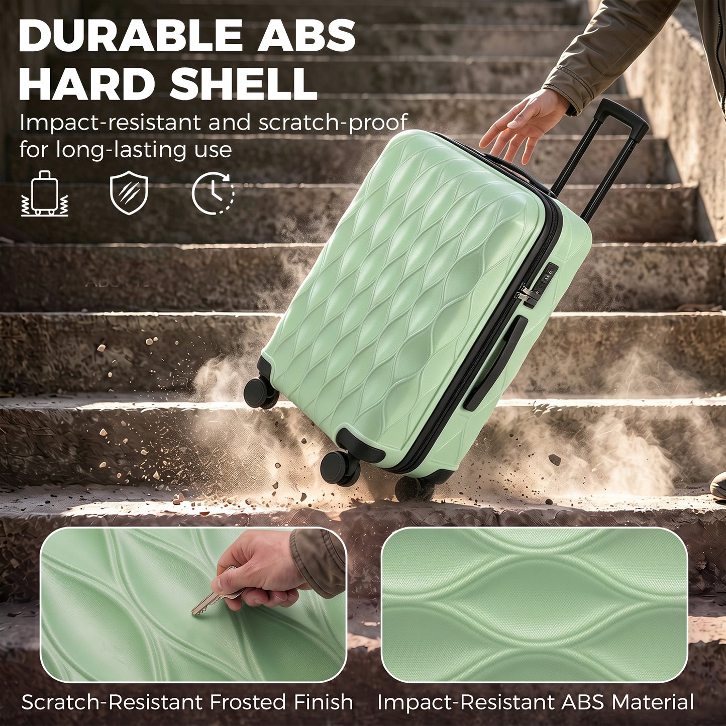 HOMCOM 24Inch Suitcase, ABS Hard Shell Checked Luggage with TSA Lock, Spinner Wheels, Telescopic Handle, Green