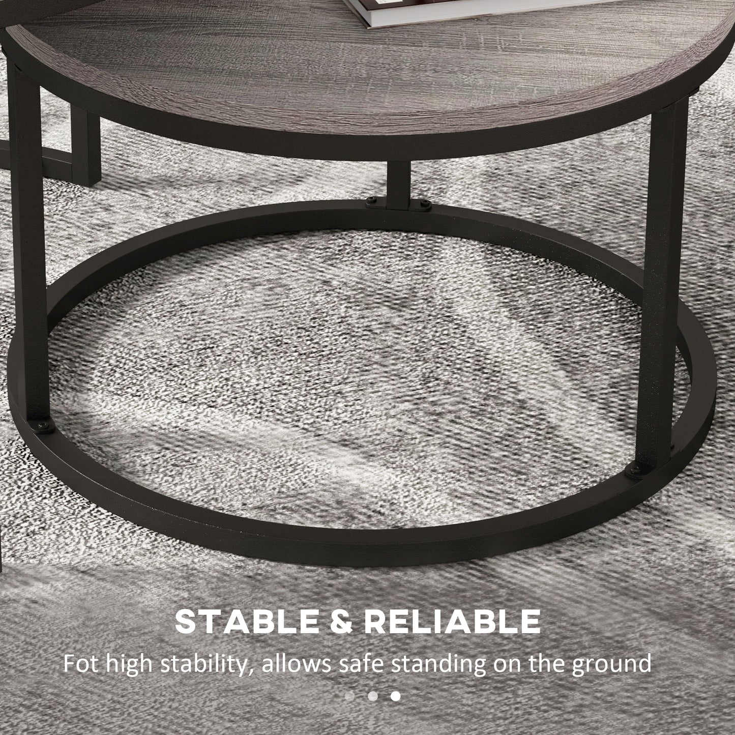 HOMCOM Two Piece Nesting Coffee Tables - Wood Effect/Black