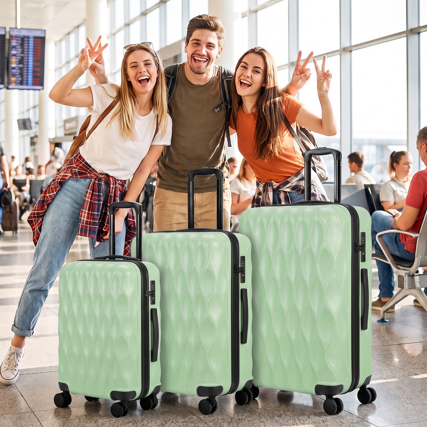 HOMCOM 3-Piece Suitcase Set, Hard Shell Carry On & Checked Luggage Set with TSA Lock, 20/24/28 Inch, Green