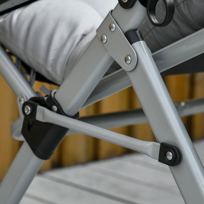 Outsunny 2 Piece Reclining Zero Gravity Chair Metal Frame Folding Garden Sun Lounger with Cushion Headrest Light Grey