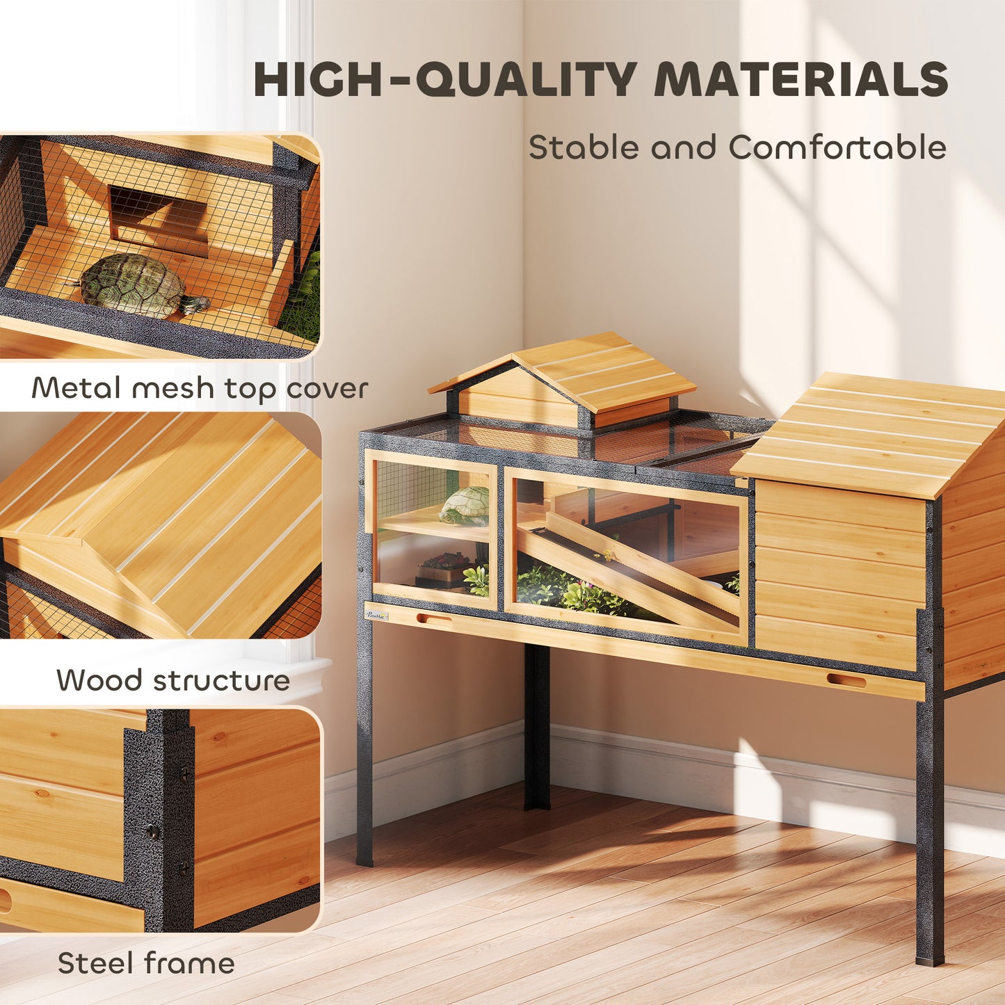 Build A Tortoise Ramp PawHut Wooden Tortoise House with Stand Legs, Clear Observation Window ...