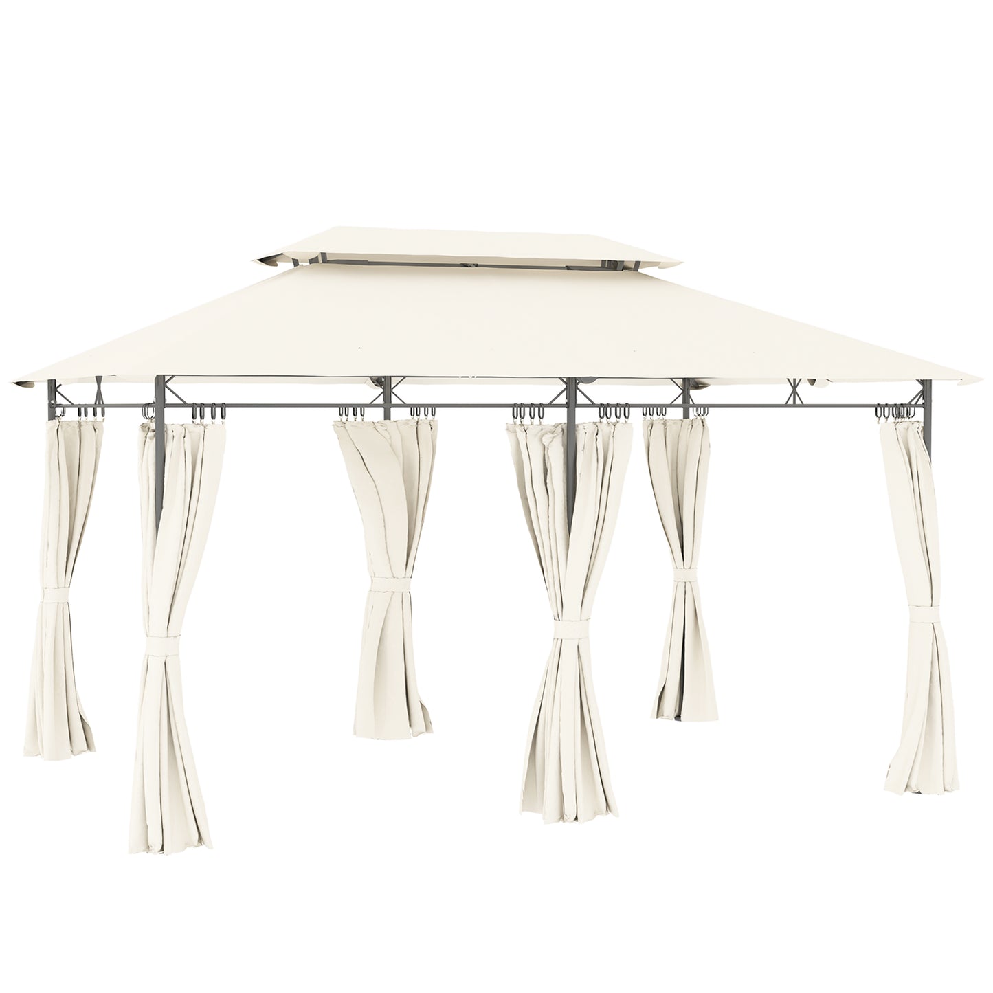 Outsunny 3 x 4m Garden Gazebo with Sides, Double Roof Metal Gazebo, Outdoor Gazebo Canopy Shelter for Patio, Deck, Cream White