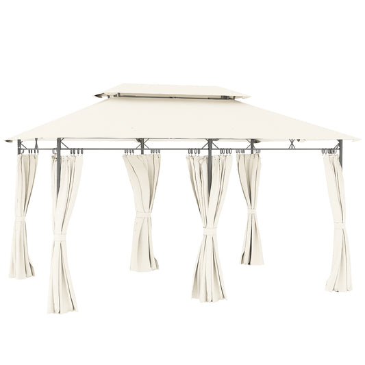 Outsunny 3 x 4m Garden Gazebo with Sides, Double Roof Metal Gazebo, Outdoor Gazebo Canopy Shelter for Patio, Deck, Cream White