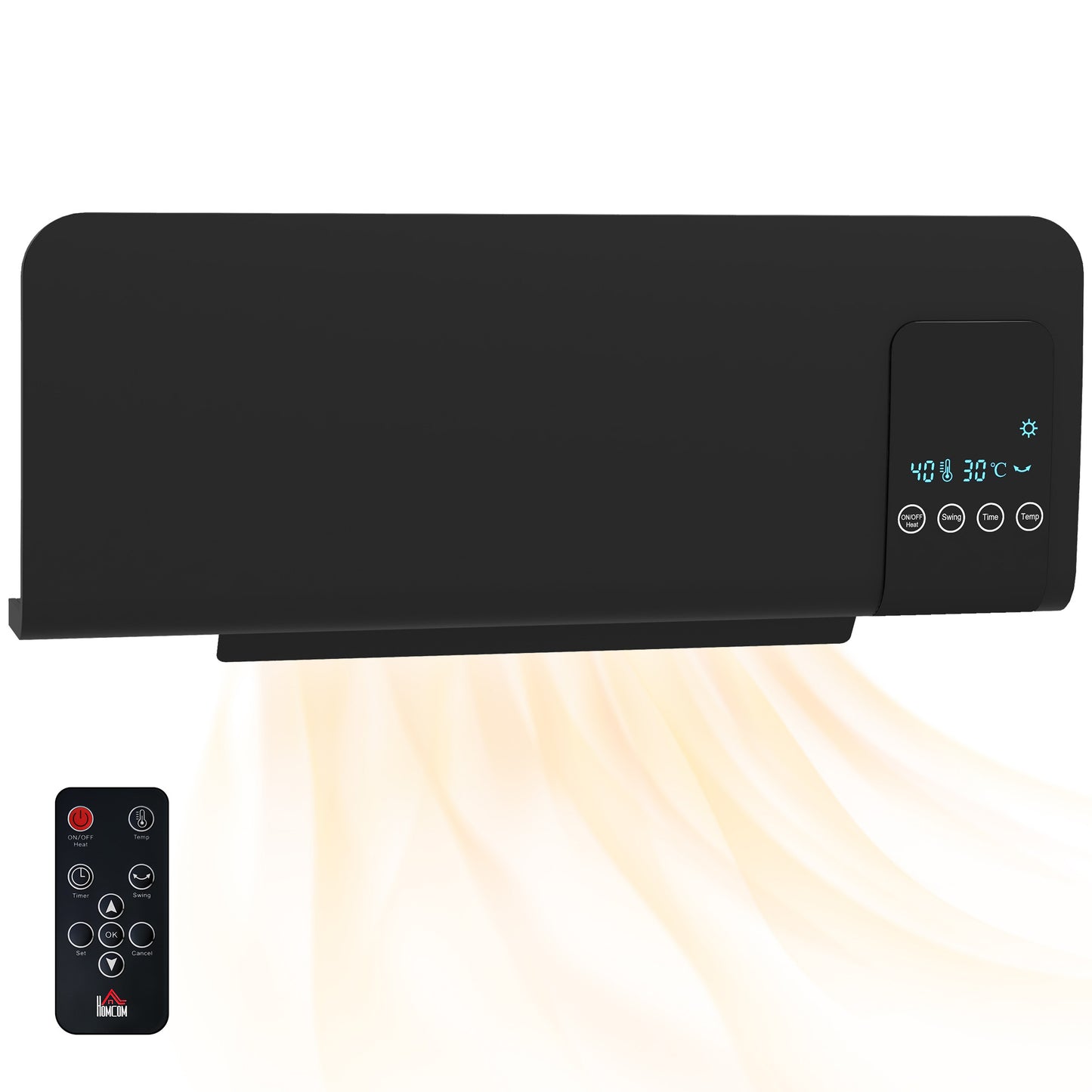 HOMCOM Electric Heater, 2000W Wall Mounted Space Heater with Remote Control, Black
