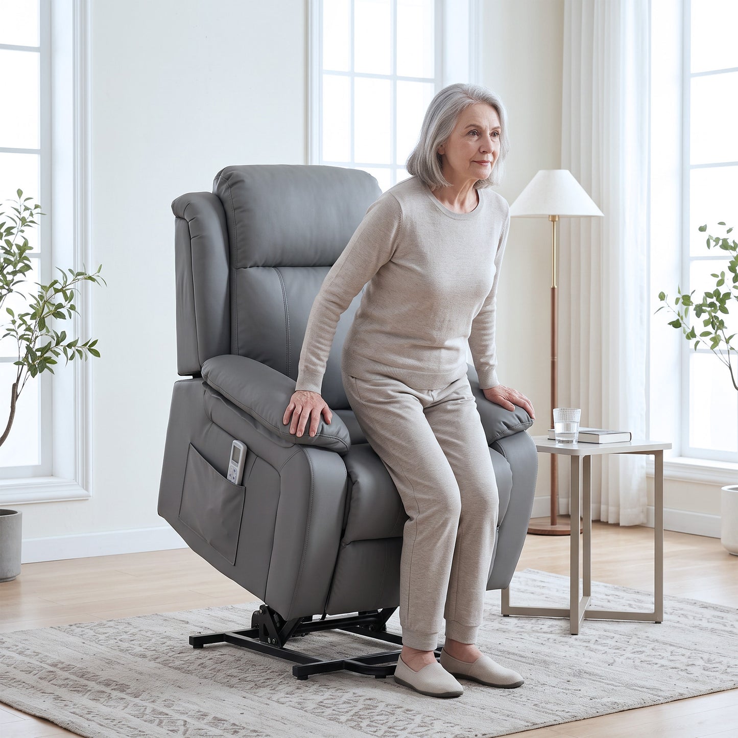 HOMCOM Riser and Recliner Chair with Massage, PU Leather Power Electric Lift Chair for Elderly with High Back, Grey