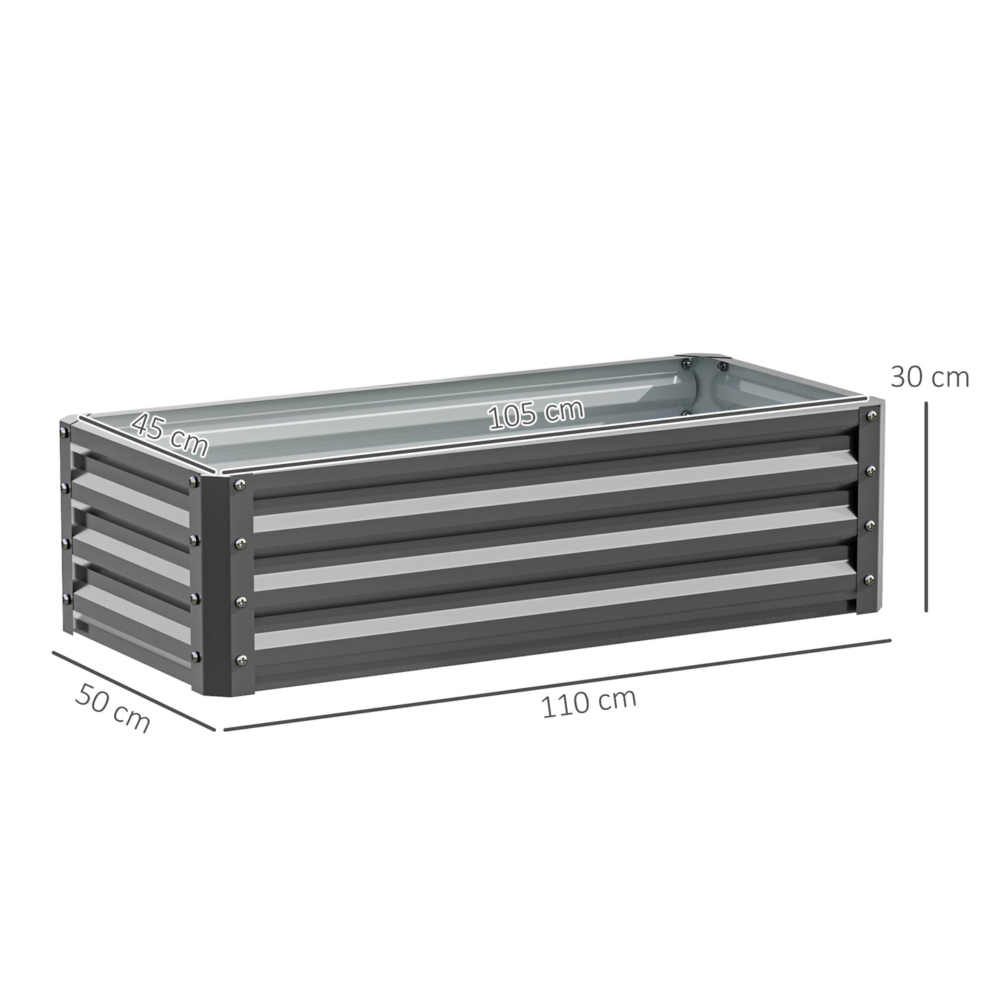 Outsunny Set of Two 110 x 50cm Steel Planter Boxes -  Light Grey