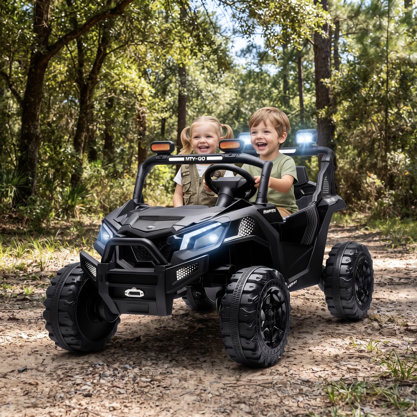AIYAPLAY 24V 2 Seater Ride On Truck Car for Big Kids with Remote Control, Dual Motors, 4-Wheel Suspension for Ages 3-8, Black