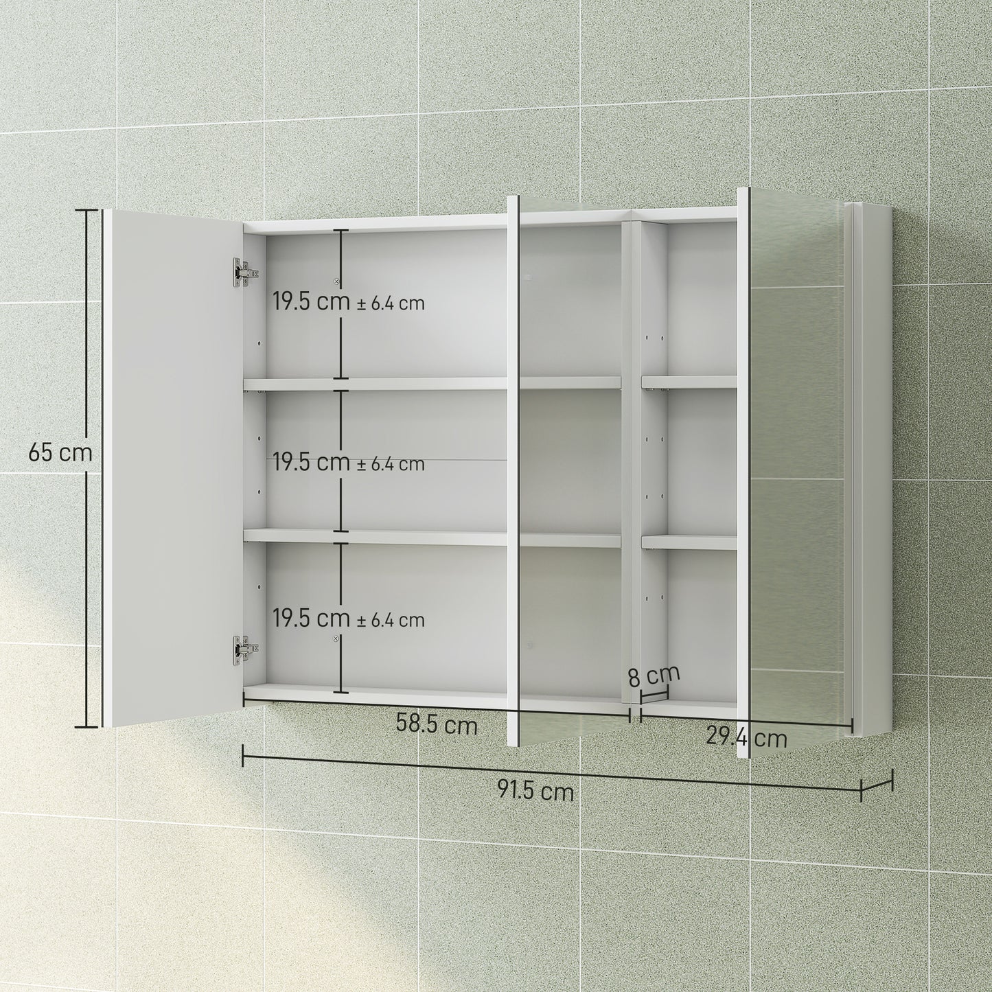 HOMCOM Bathroom Mirror Cabinet with Adjustable Shelves - White
