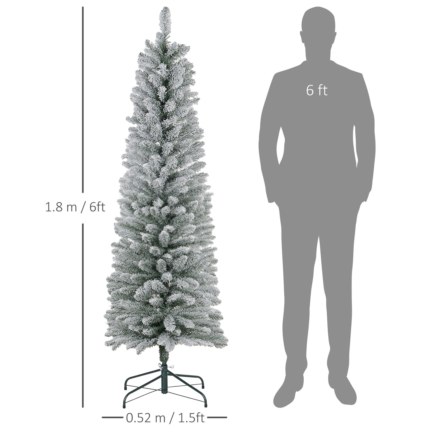 HOMCOM 6ft Artificial Snowy Pencil Christmas Tree - Green