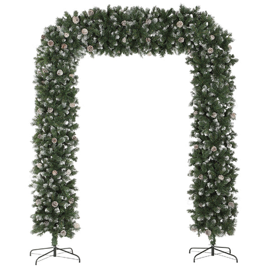 HOMCOM Snow Frosted Christmas Tree Arch, 8.2 ft, 1800 Tips, 91 Pinecones, Artificial Xmas Tree with Metal Stand for Indoor, Green