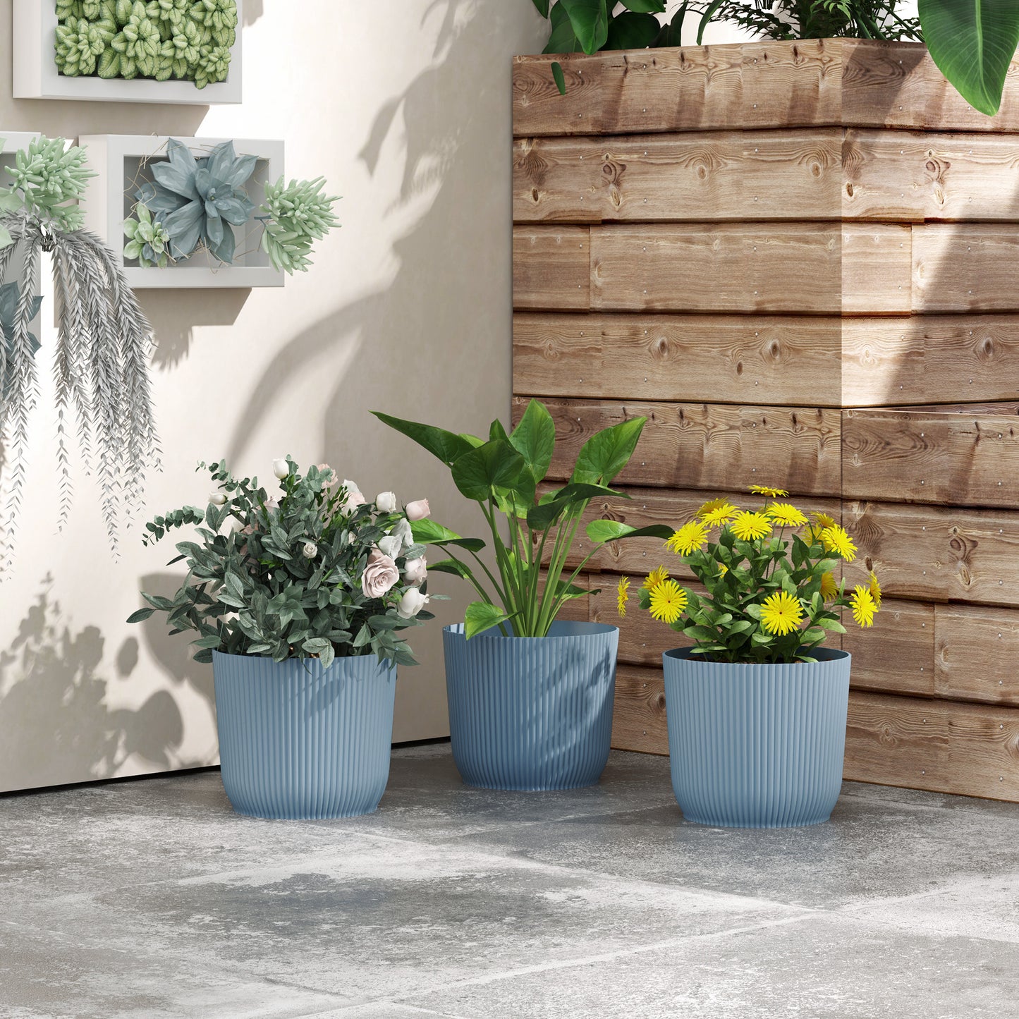 Outsunny Set of Three Ø22cm Planters - Blue