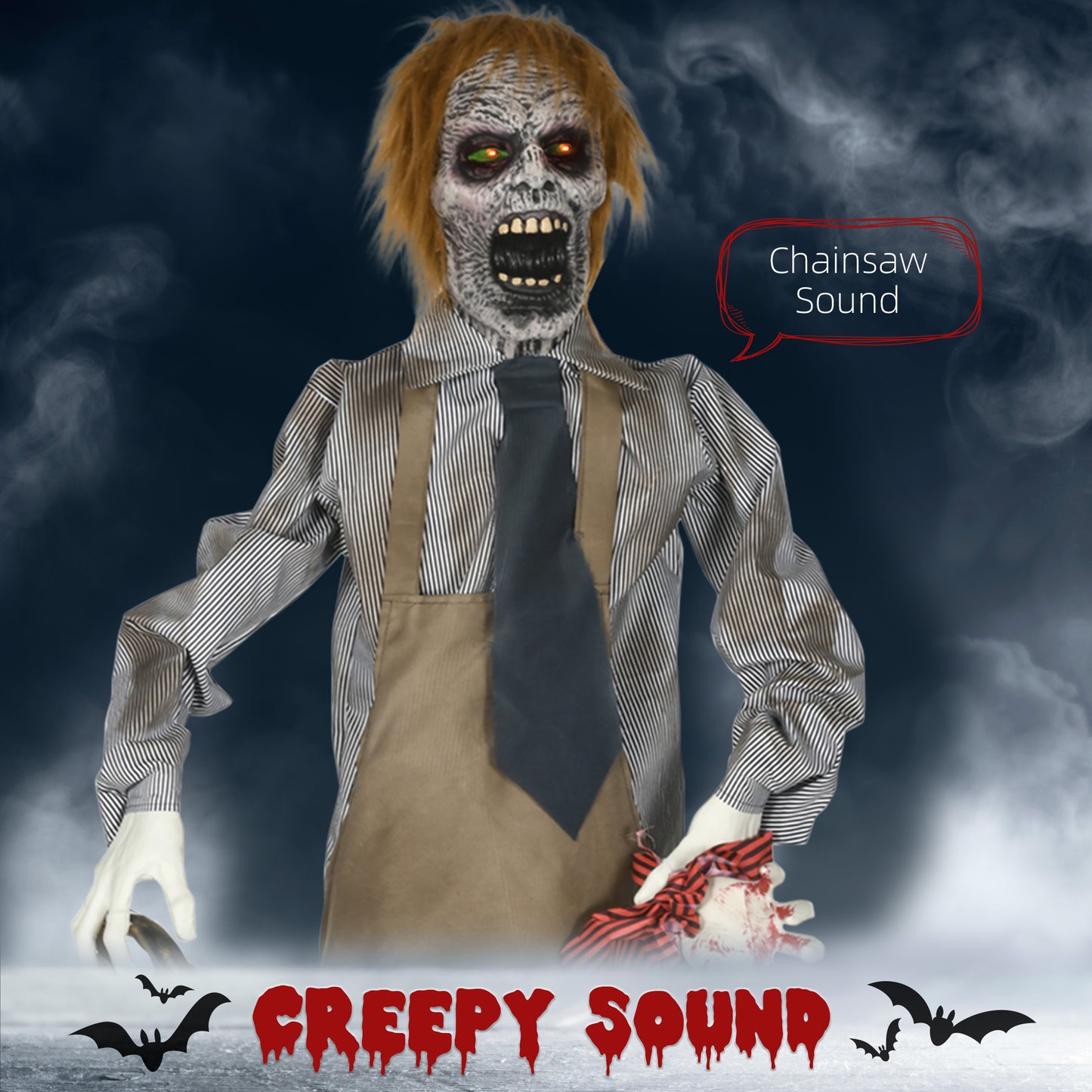 HOMCOM 5.5ft Life Size Animatronic Chainsaw Killer, Sound & Motion Activated Halloween Prop, Light Up Eyes, Posable Arms, Moving Body - Outdoor