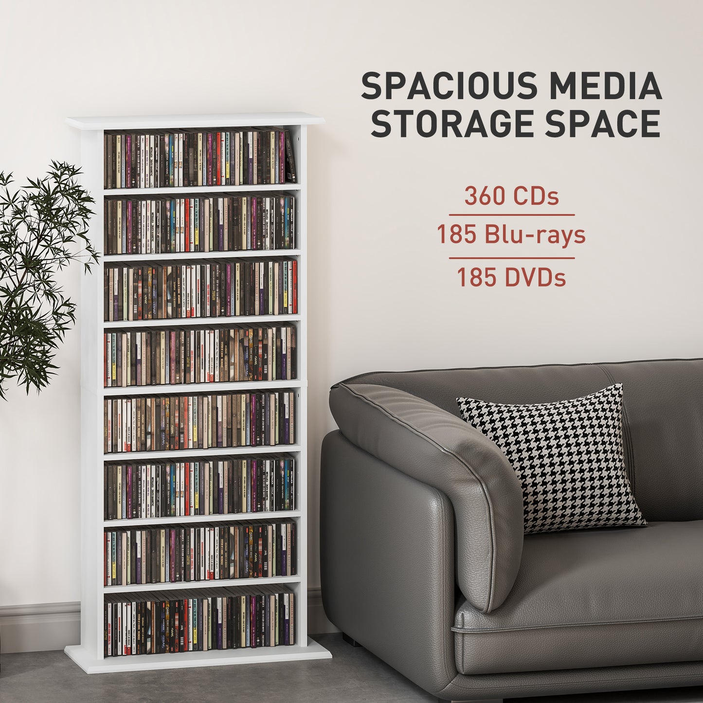 HOMCOM 360 CD/185 DVD/185 Blu-ray Storage Unit - White