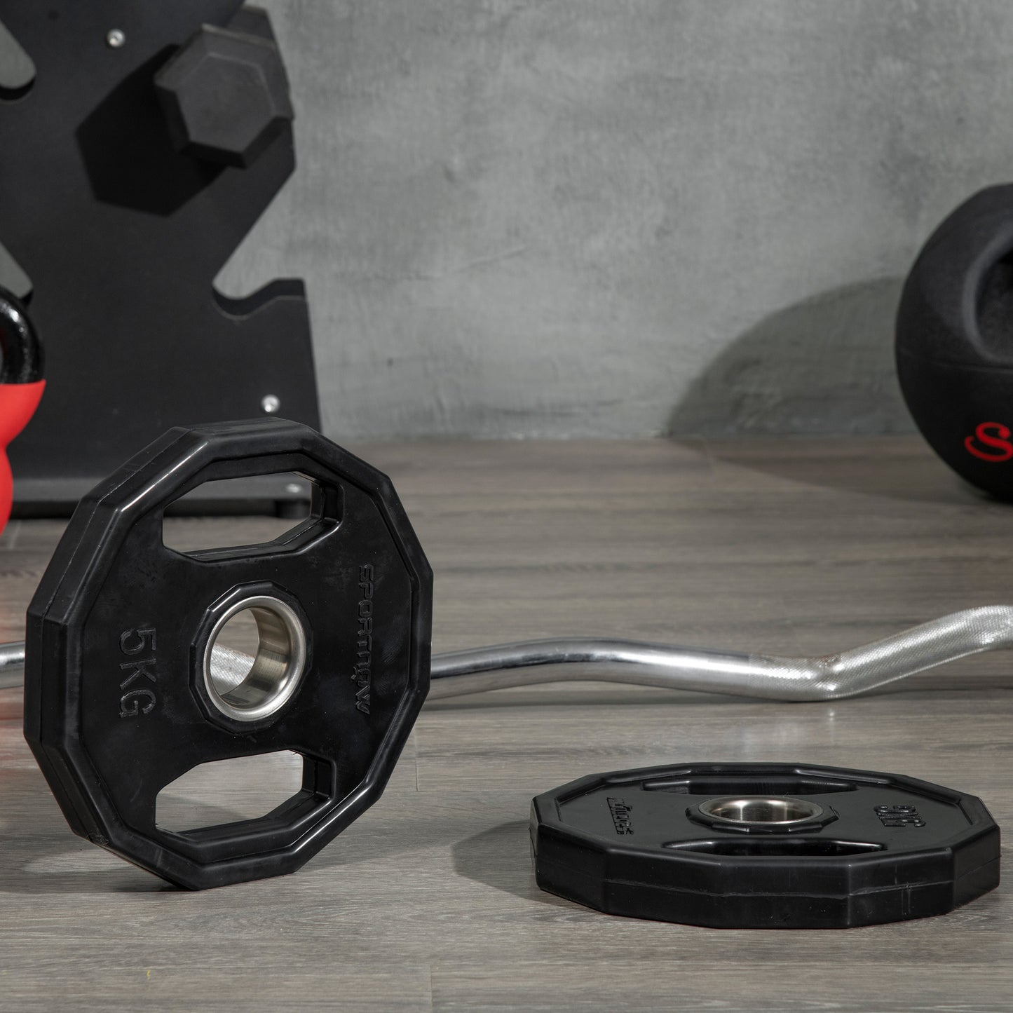 SPORTNOW Olympic Weight Plates Set, Metal/Rubber Bumper Discs with 2"/5cm Holes for Home Gym, 2 x 5kg, Black