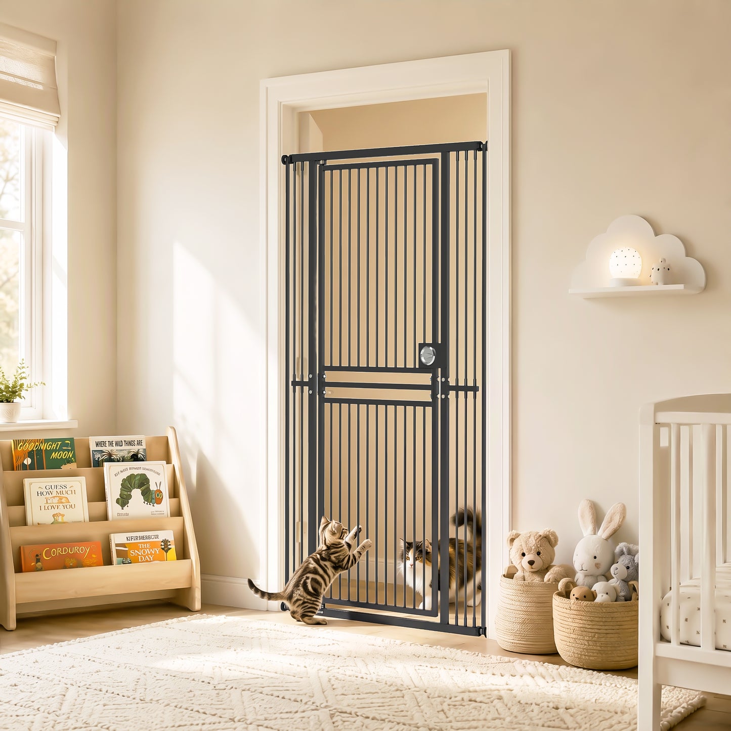 PawHut 180cm Extra Tall Cat Gate, Adjustable Pet Gate with 74-100 cm Wide, Pressure Fit, Pull-Ring Latch, Black