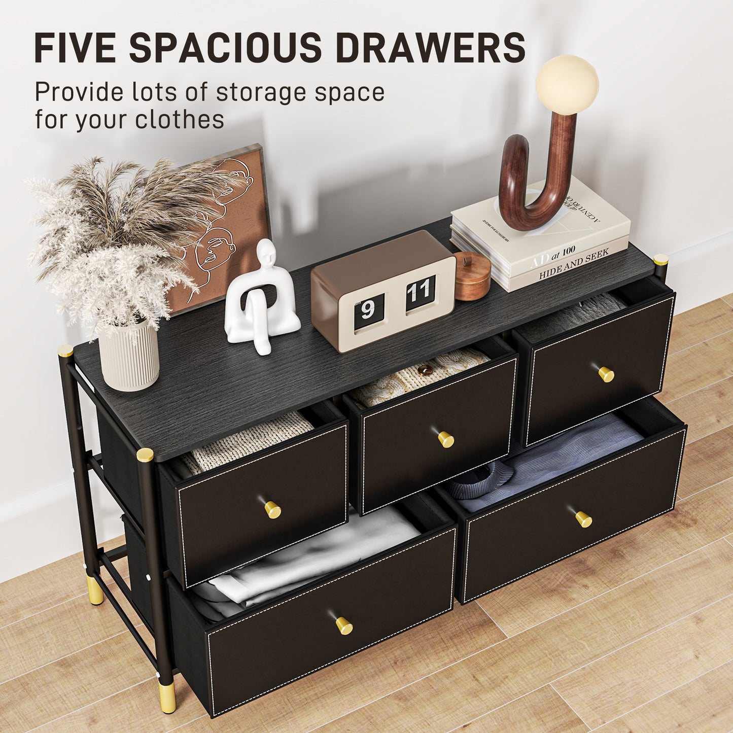 HOMCOM Faux Leather Front Chest of Drawers - Black