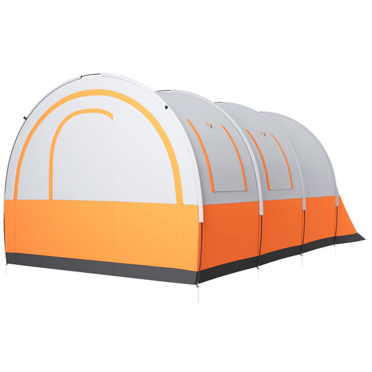 Outsunny 3000mm Waterproof Camping Tent 5-6 Man Family Tent with Living and Bedroom Carry Bag Included Cream and Orange
