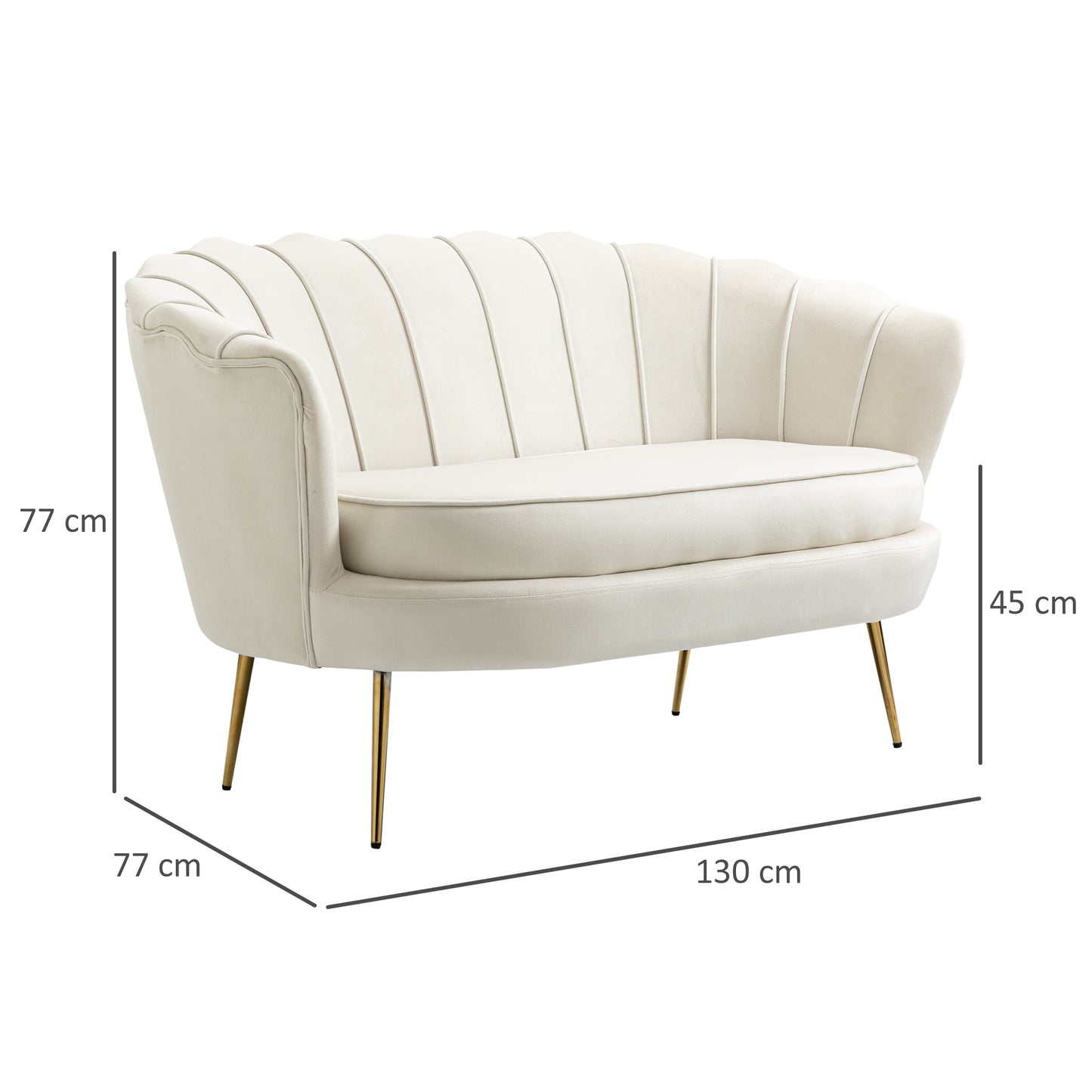 HOMCOM 2 Seater Velvet Loveseat with Gold Legs - Cream