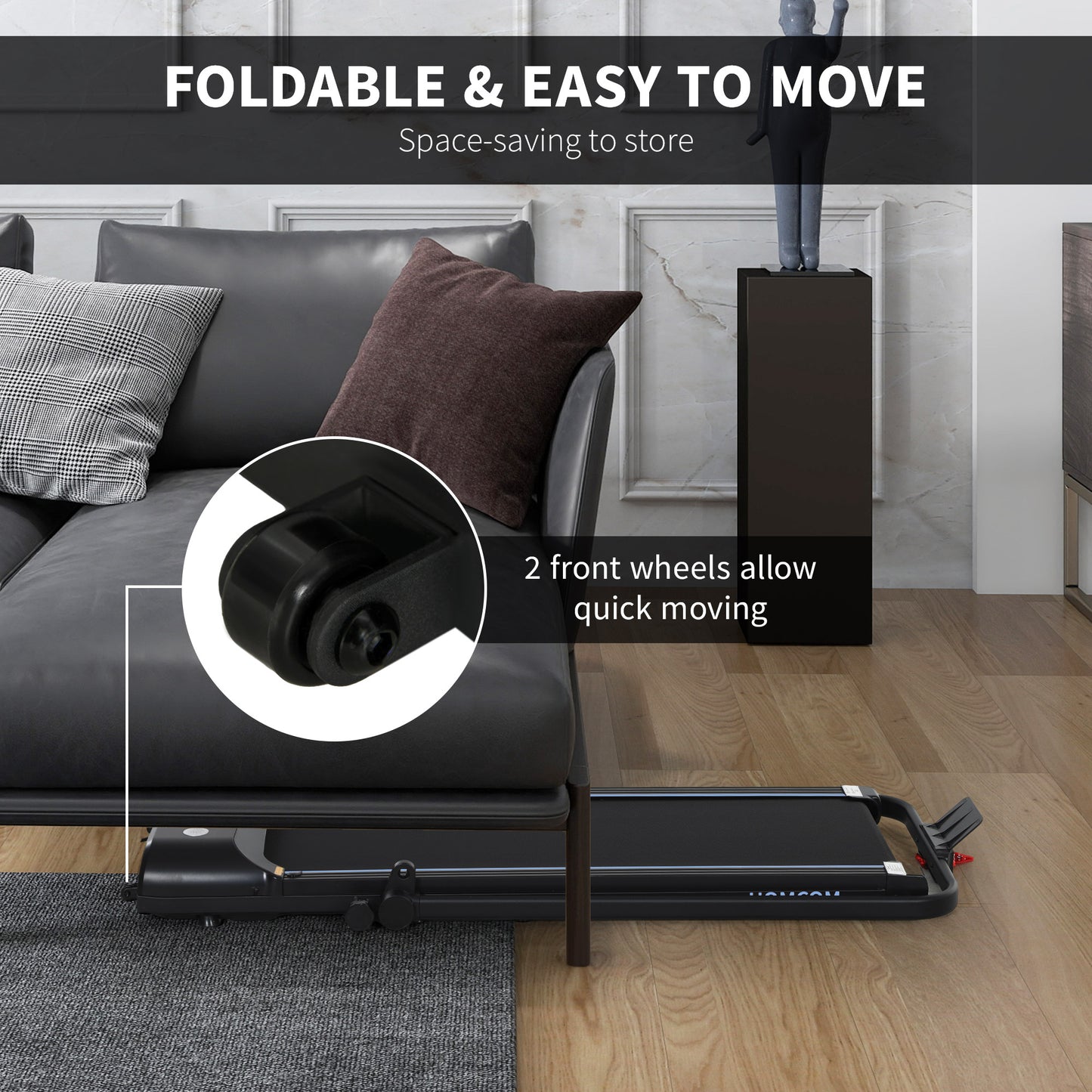 HOMCOM Foldable Walking Treadmill, with LED Display and Wheels, for Home, Office, Gym, Blue