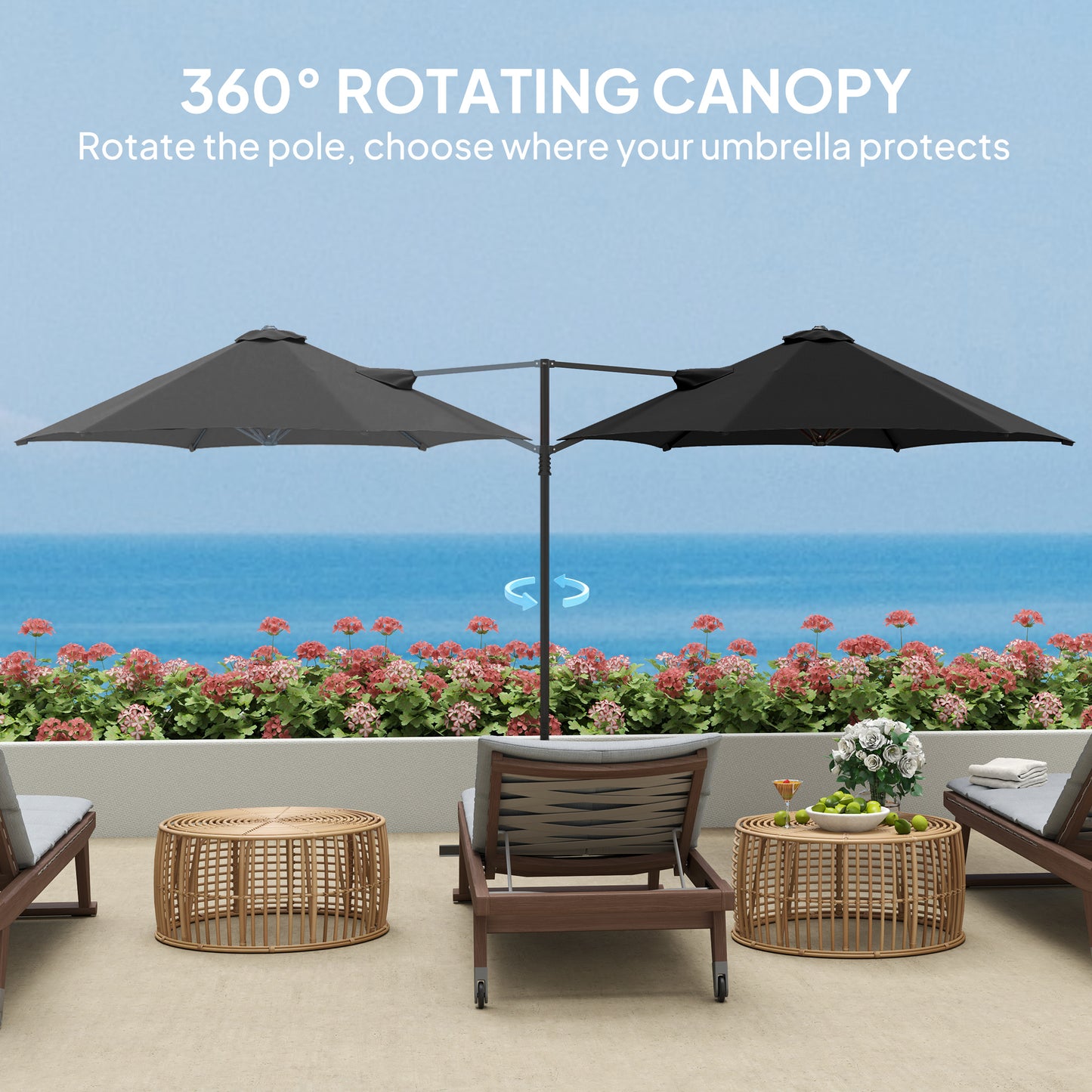 Outsunny 2.5M Garden Cantilever Parasol, Offset Roma Patio Umbrella Hanging Sun Shade Canopy Shelter with 360° Rotation and Cross Base, Black