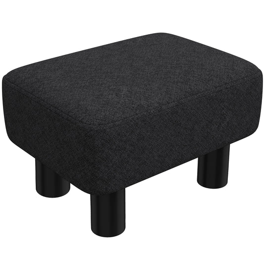 HOMCOM Linen Fabric Footstool Ottoman Cube with 4 Plastic Legs, Black