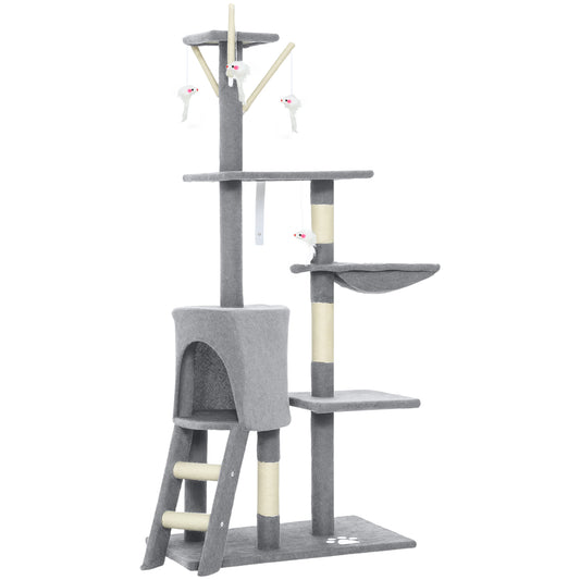 PawHut Multi-Level Cat Tower, 134cm Cat Tree with Condo and Sisal Scratching Posts for Indoor Kittens, Grey