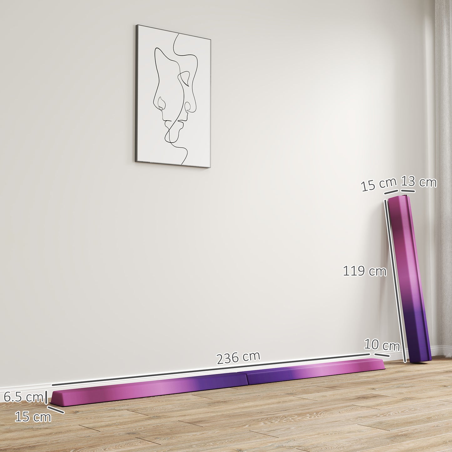 SPORTNOW 7.7ft Folding Gymnastics Beam, Anti-Slip Base, Kids Home Training, Purple/Pink