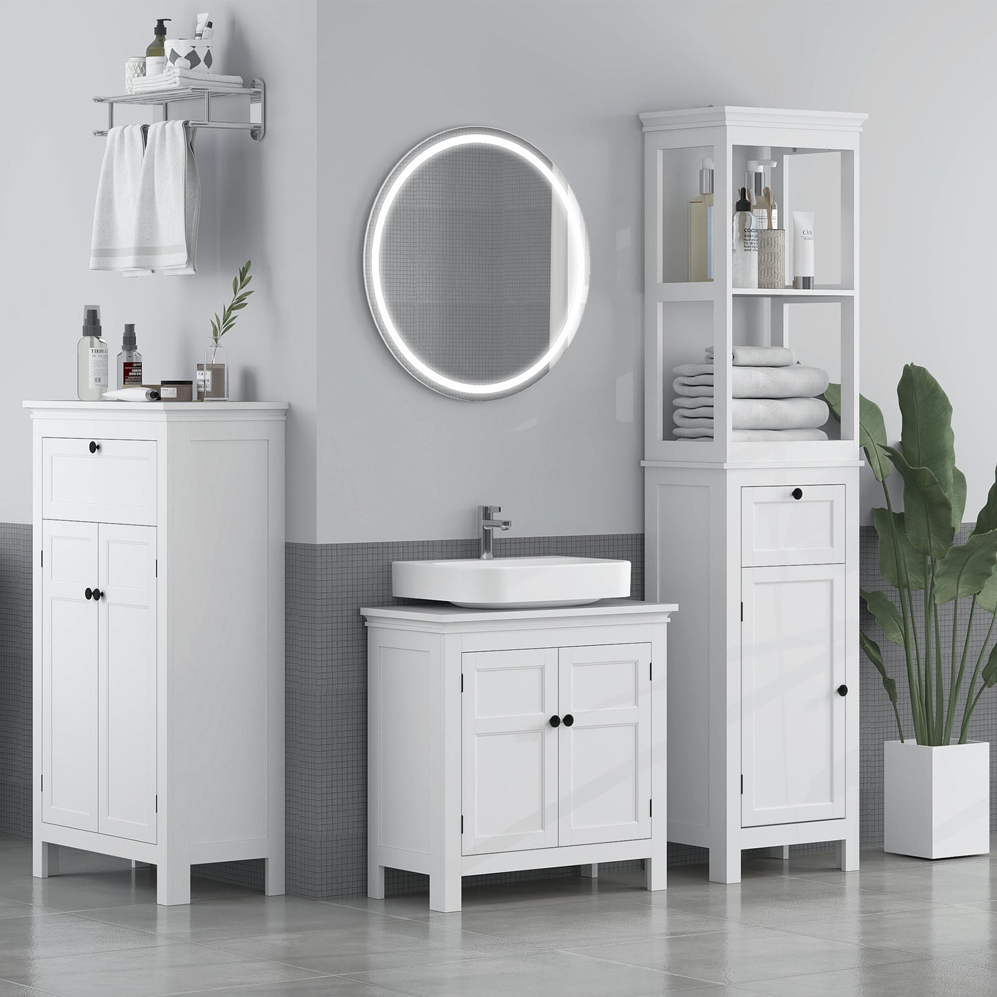 HOMCOM Tall Bathroom Cabinet, Slim Bathroom Storage Cabinet