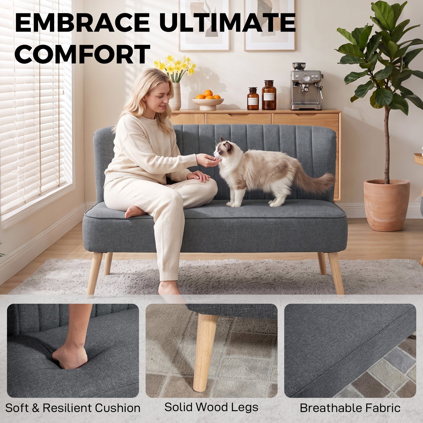 HOMCOM 2 Seater Sofa for Living Room, Modern Linen-Look Fabric Couch, Armless Loveseat Sofa Settee for Bedroom, Dark Grey