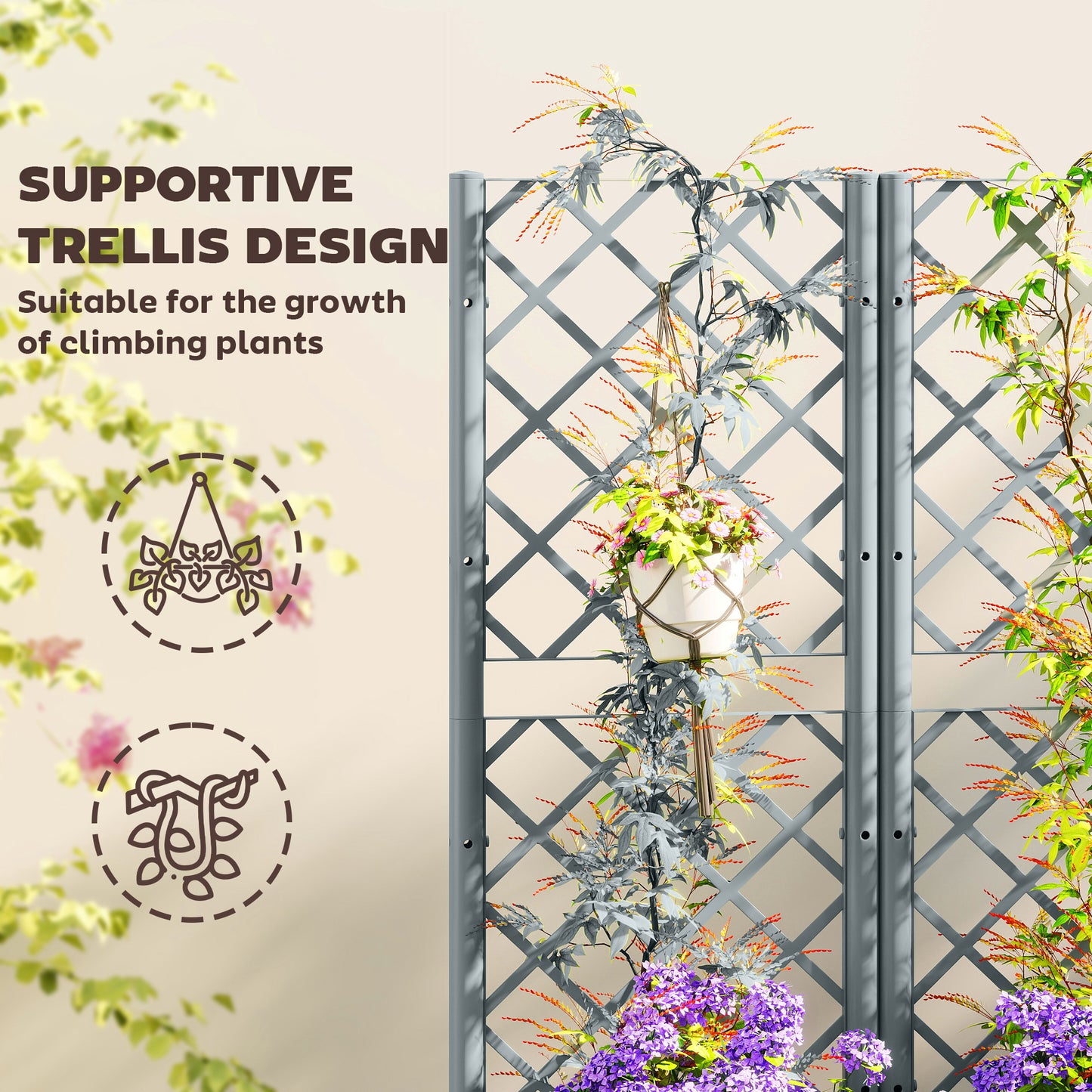 Outsunny Raised Garden Bed with Trellis Grey