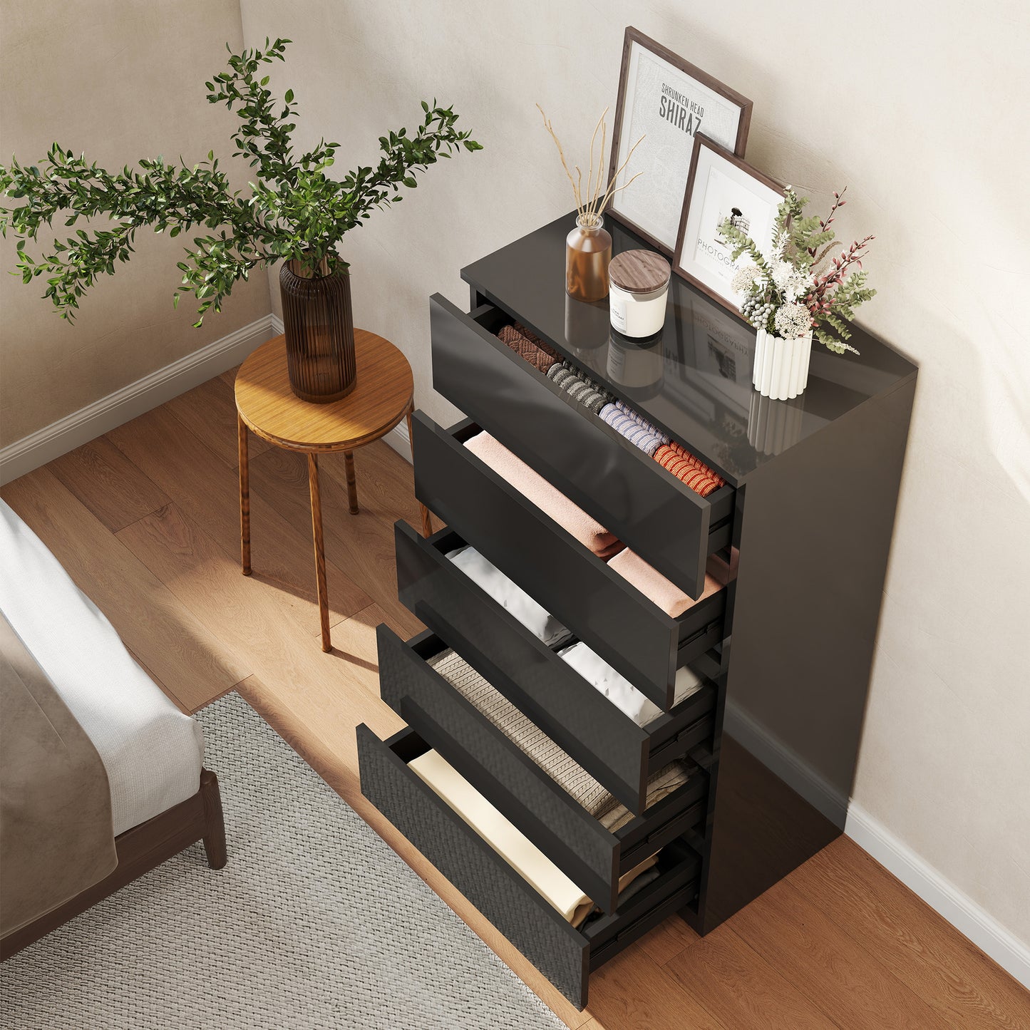 HOMCOM Chest of Drawers, 5-Drawer Storage Cabinets, Modern Dresser for Bedroom