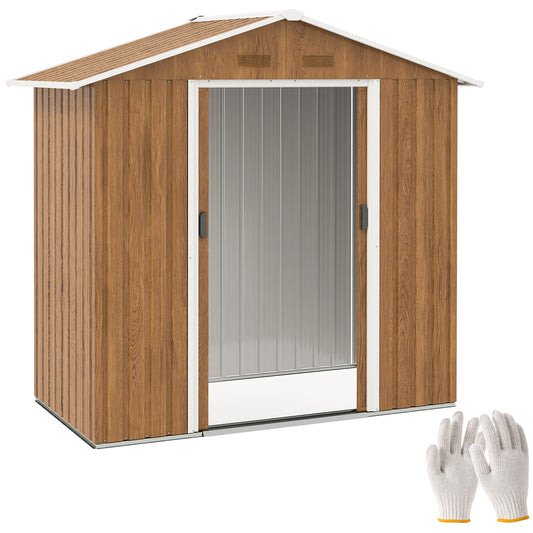 Outsunny 6.5 x 3.5ft Metal Garden Storage Shed - Wood-Effect