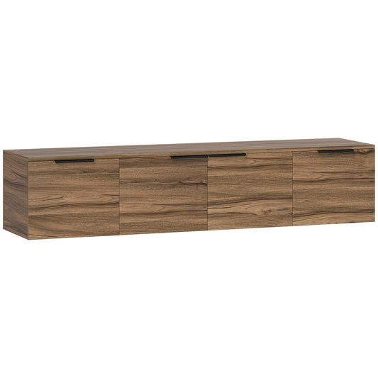 HOMCOM Wall Mounted TV Stand, 150 cm Floating Unit with Shelves and Doors, Media Console for Living Room, Bedroom, Rustic Brown
