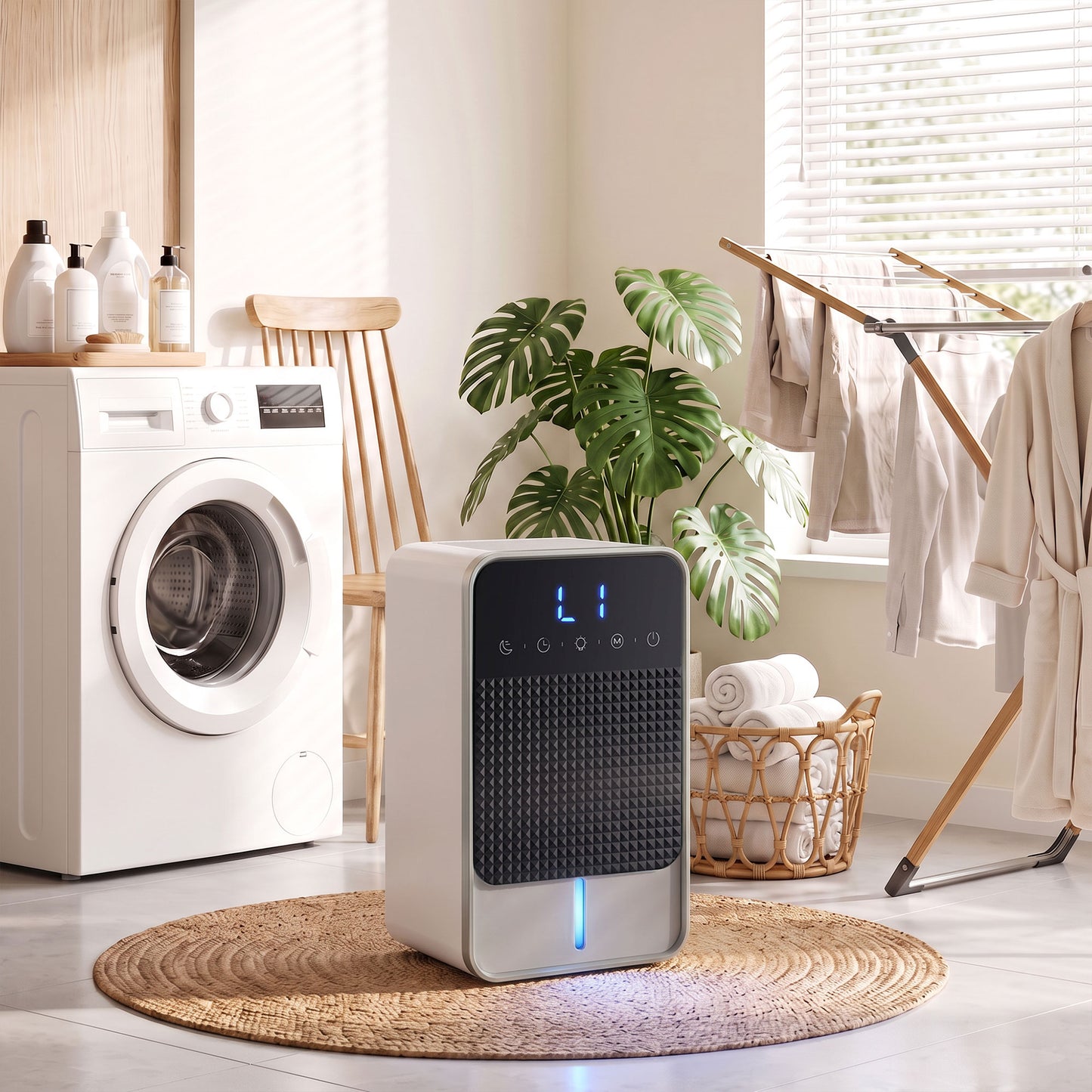 HOMCOM 400mL/Day Small Dehumidifier, RGB Mood Lights, Timer, LED Display, Dehumidifier for Home, Bedroom