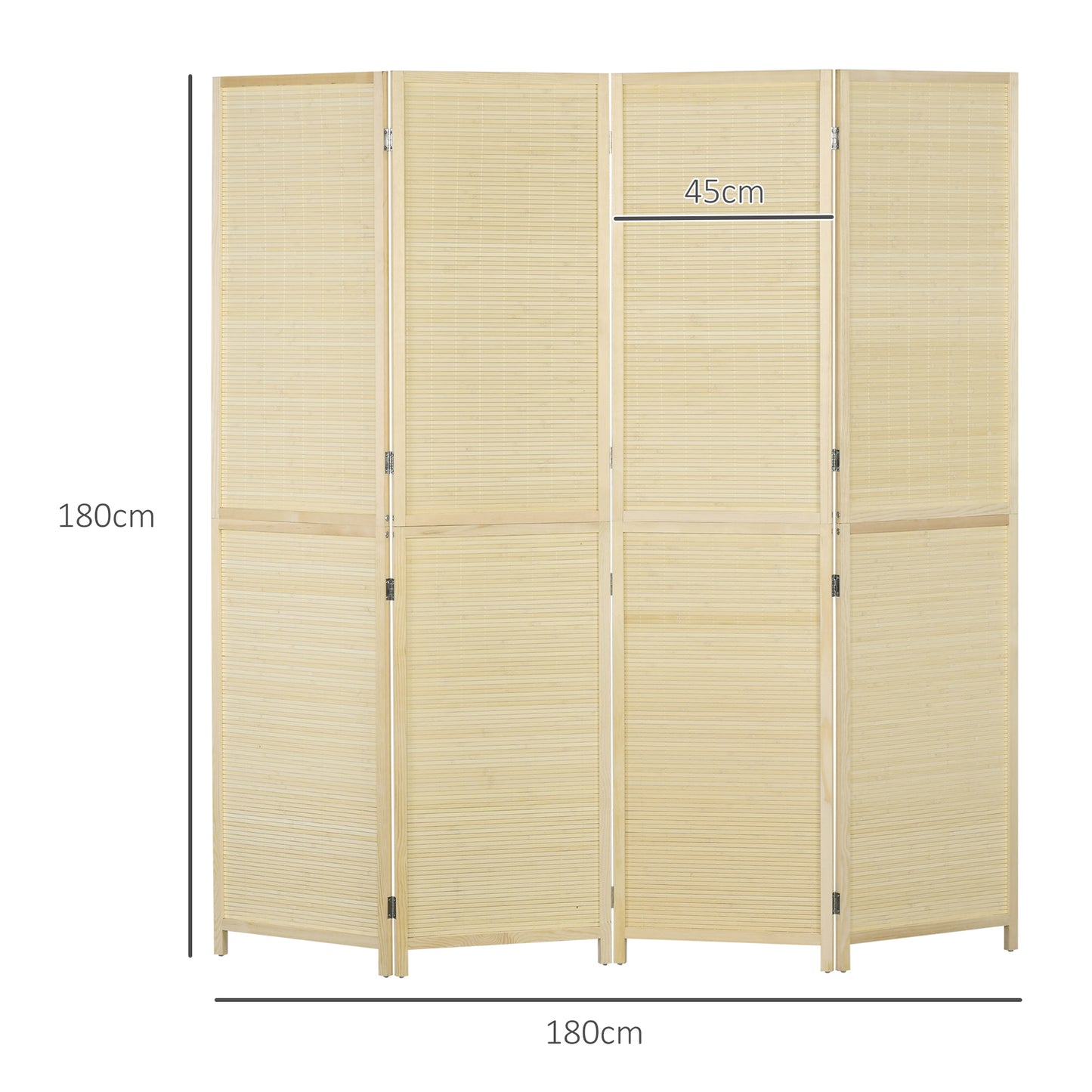 HOMCOM Bamboo Wood 4-Panel Room Divider 180 x 180 cm Room Separator Folding Partition - Natural