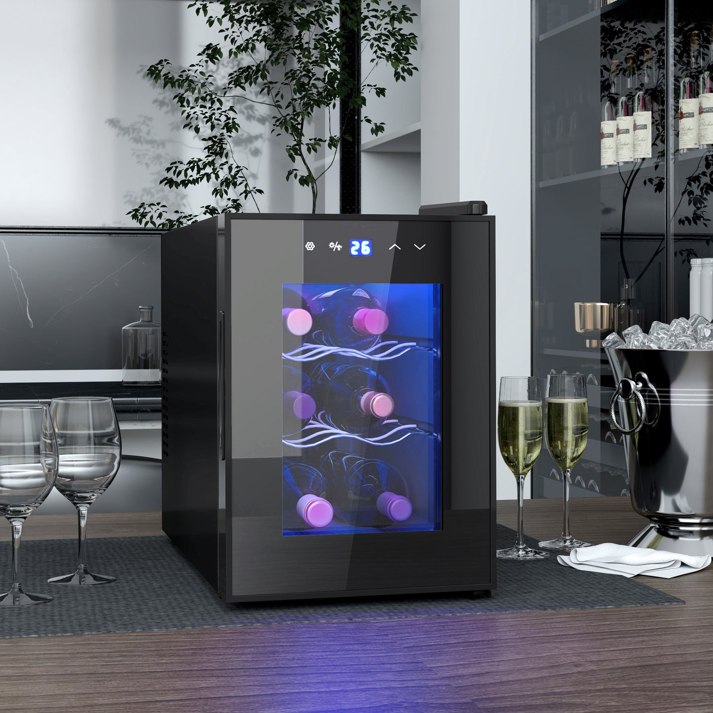 HOMCOM Six Bottle 8-18°C Countertop Wine Fridge - Black