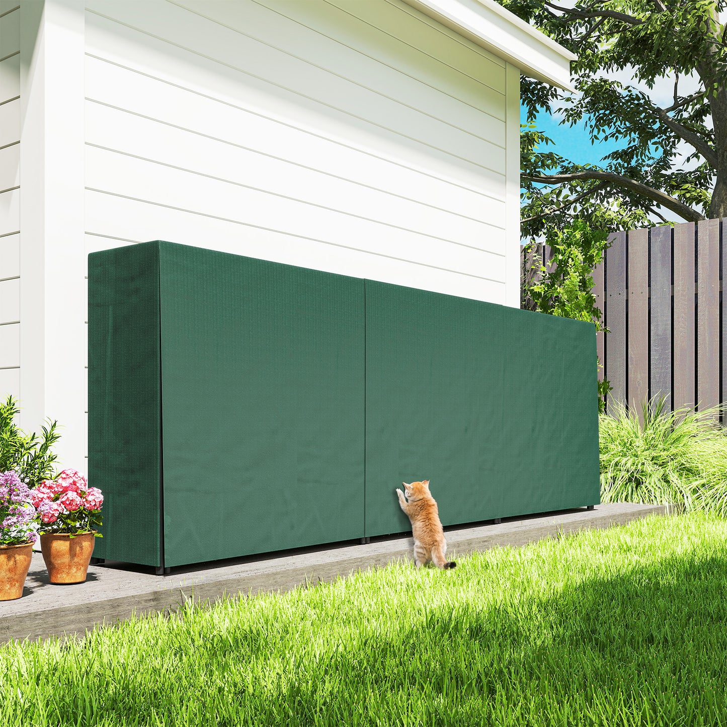 Outsunny Firewood Rack with Waterproof Cover, Heavy Duty Metal Log Store for Fireplace, 300x36x99 cm, Dark Green