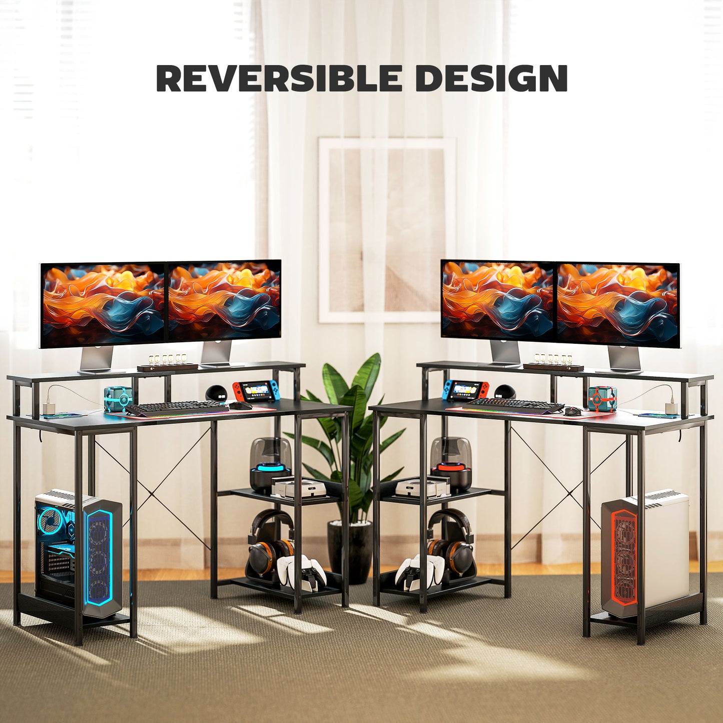 HOMCOM Computer Desk with Power Outlets and LED Lights, 120 x 50cm with Cable Management, Black