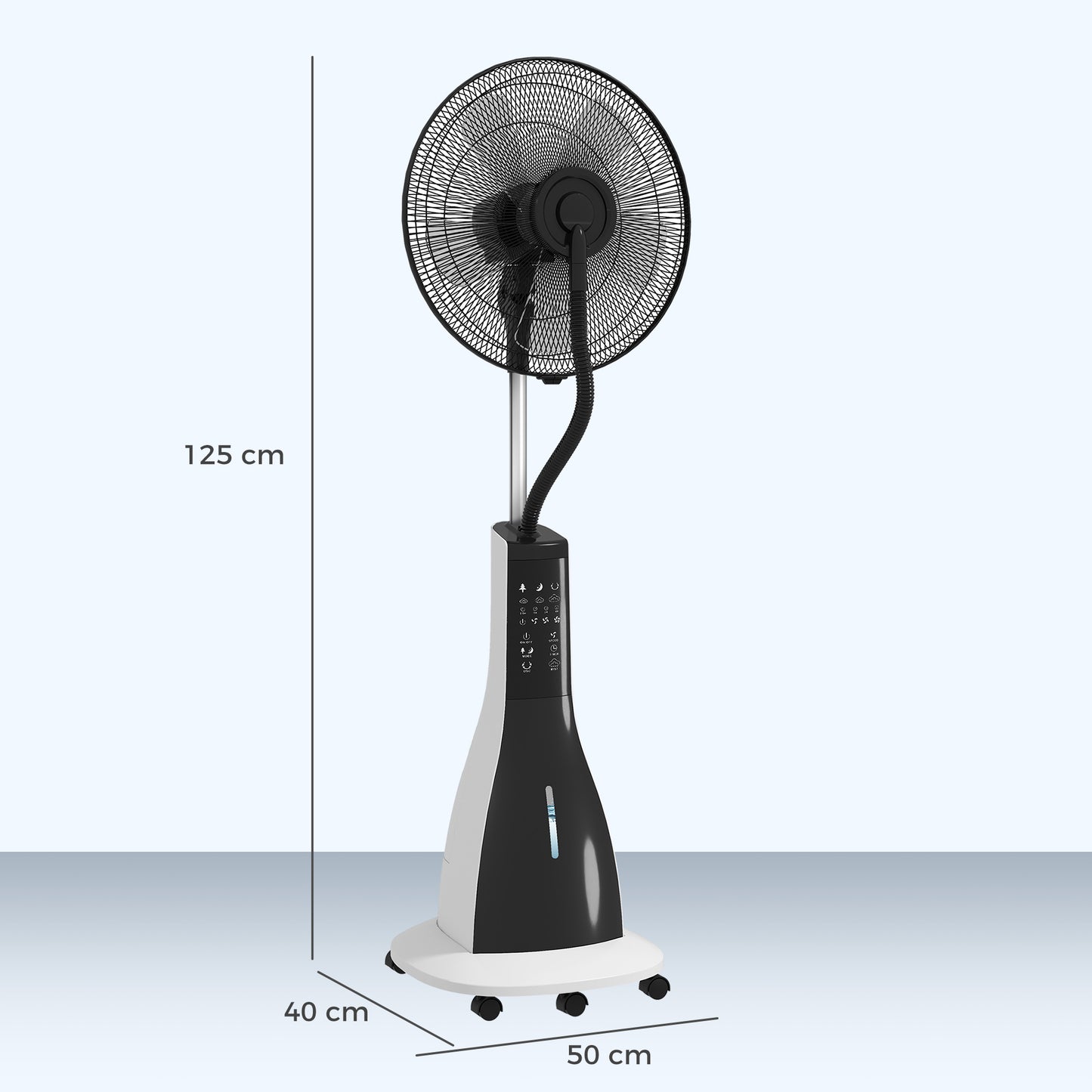 HOMCOM Pedestal Fan with Water Mist, 75° Oscillation, Tilt Head, 3 Speeds, 3 Modes, 3L Tank, Wheels, 125 cm, for Home, White