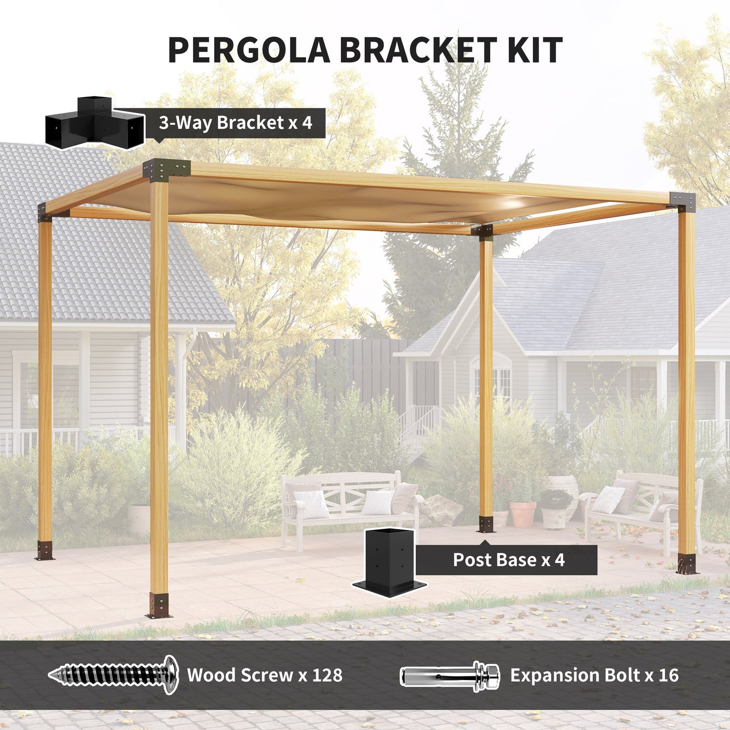 Outsunny Pergola Kit: DIY 3-Way Brackets & Post Base for 4"x4" Lumber, 8 PCS with Screws Included
