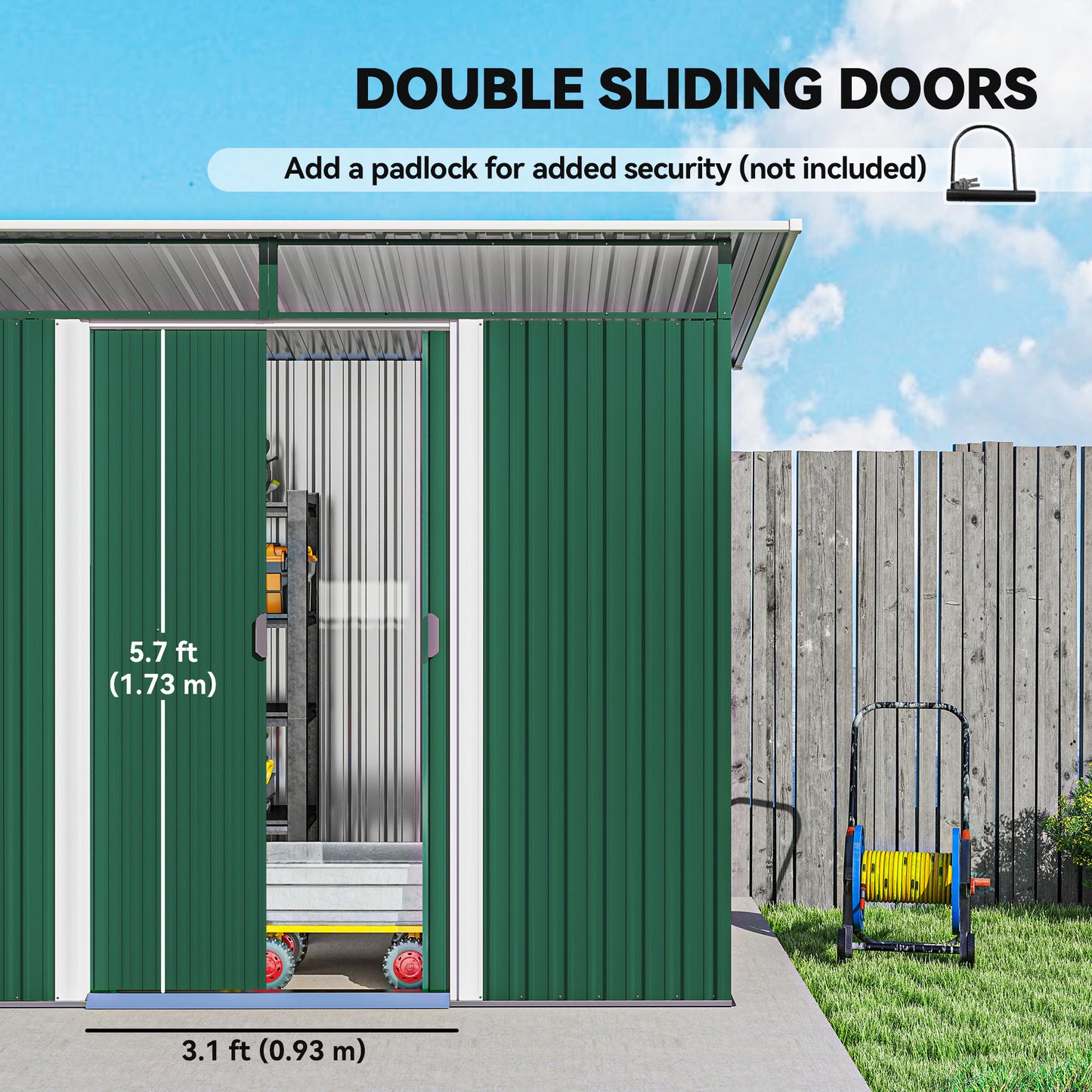 Outsunny Pent Roofed Metal Garden Shed House Hut Gardening Tool Storage w/ Ventilation 260L x 133W x 200Hcm