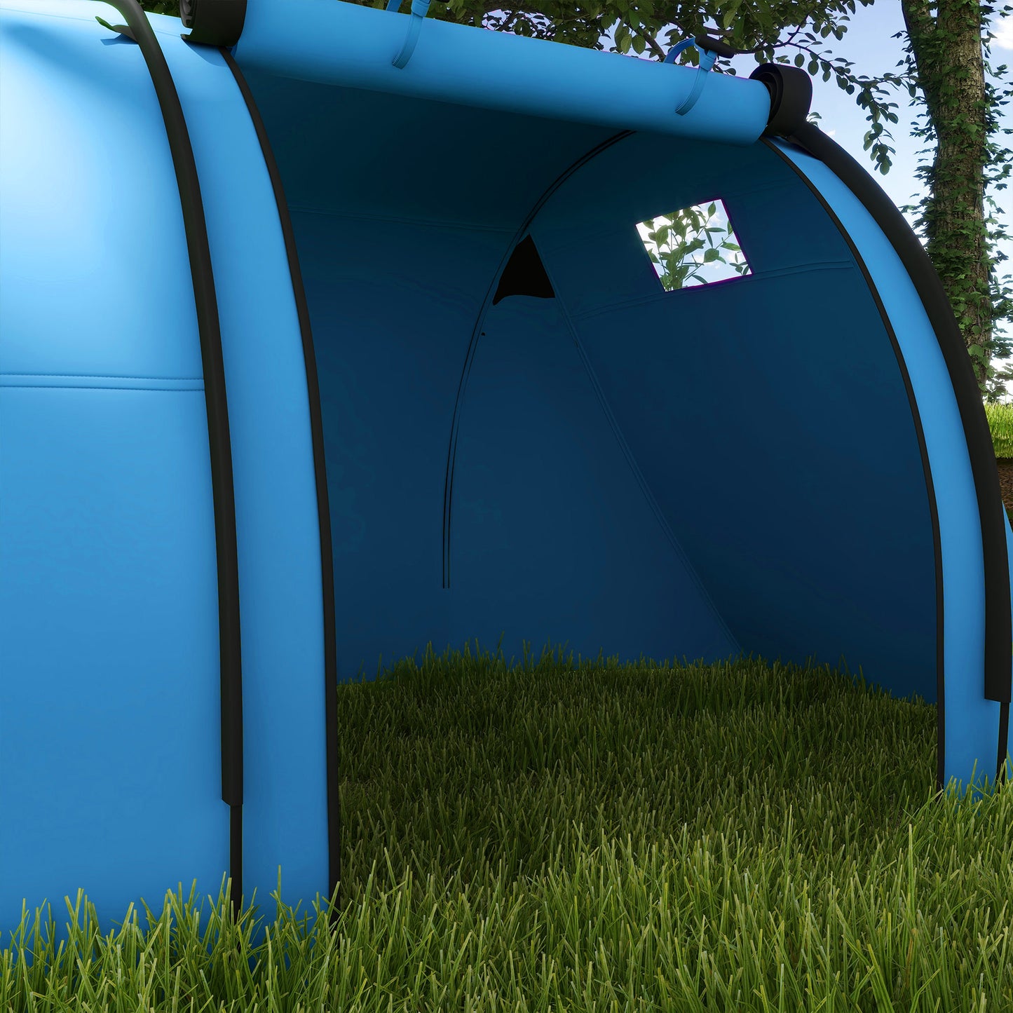 Outsunny 3000mm Waterproof Camping Tent, 3-4 Man Family Tent with Bedroom and Living Room, Portable with Bag, Sky Blue