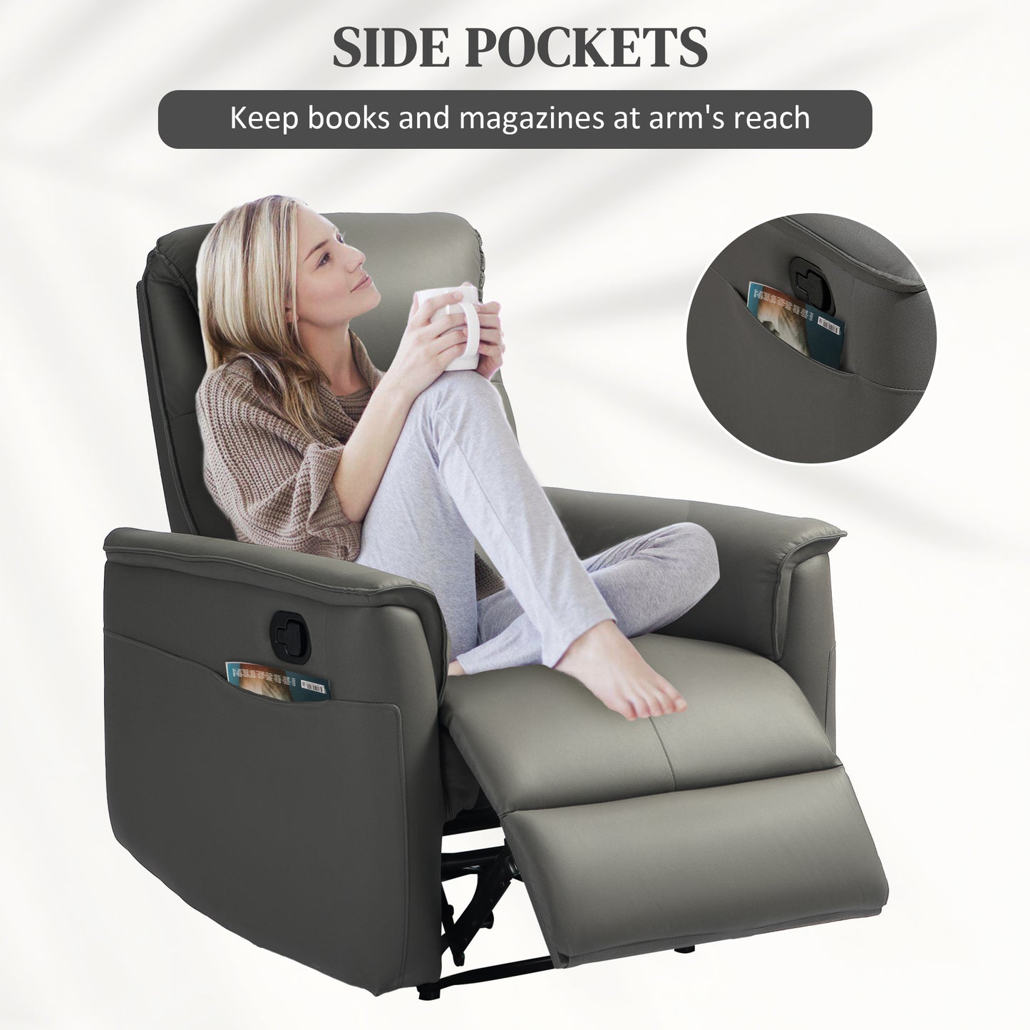 HOMCOM Recliner Armchair with Spring Cushion, Manual Recline, Light Grey