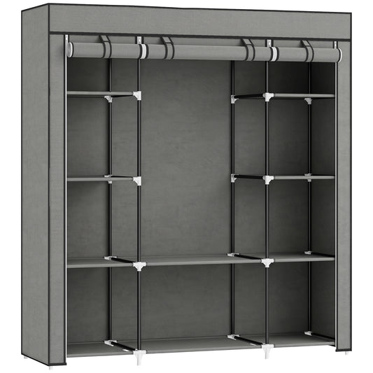 HOMCOM Clothes Storage Organiser with Hanging Rail, Shelves, Portable Wardrobe, Foldable Fabric Wardrobe, Dark Grey