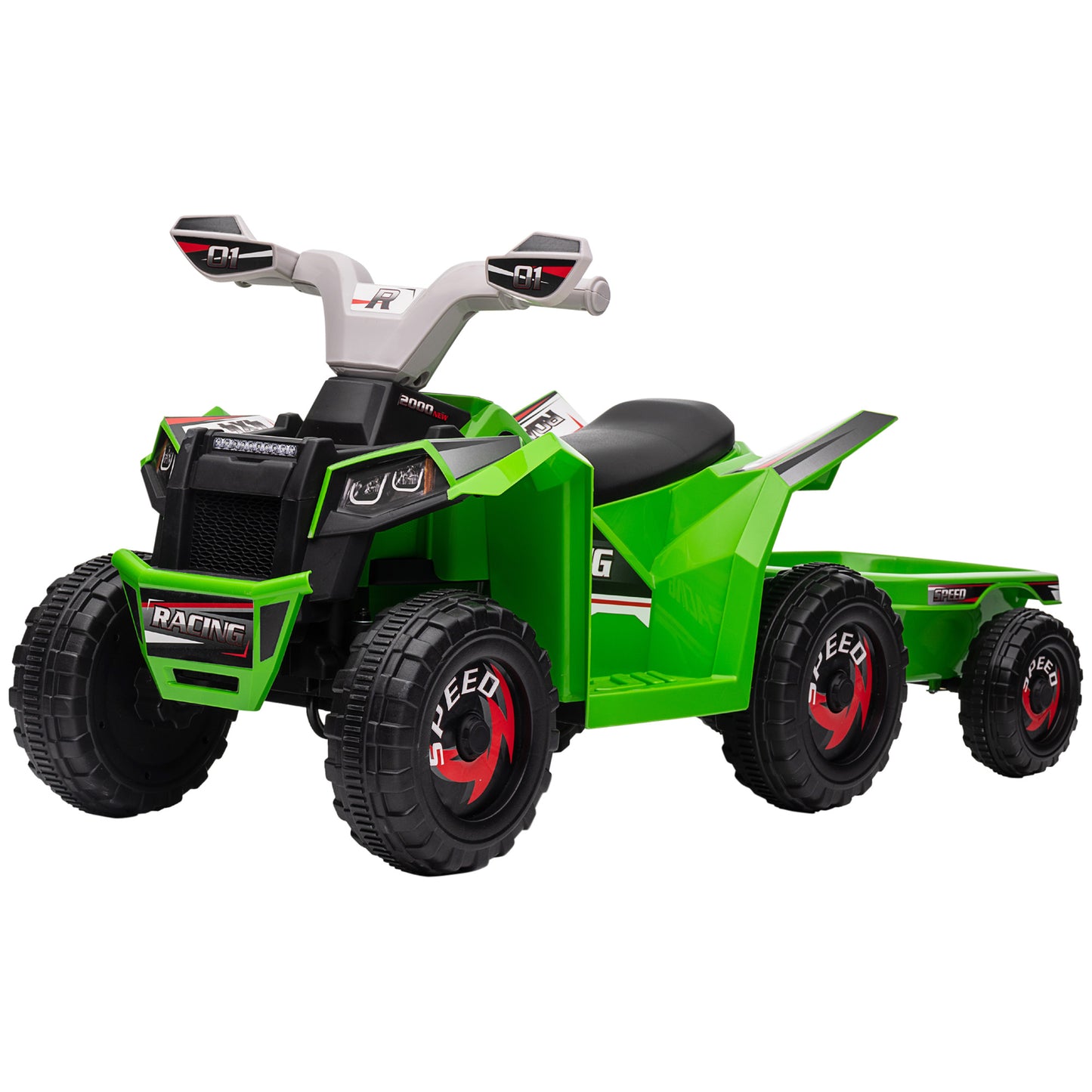 HOMCOM 6V Quad Bike with Back Trailer Wear-Resistant Wheels for Ages 18-36 Months Green