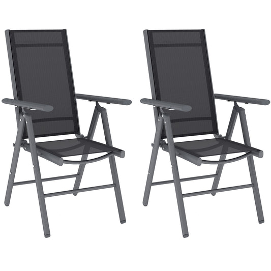 Outsunny 2 Folding Chairs, Aluminium Frame, Breathable Mesh for Garden/Patio, Dark Grey