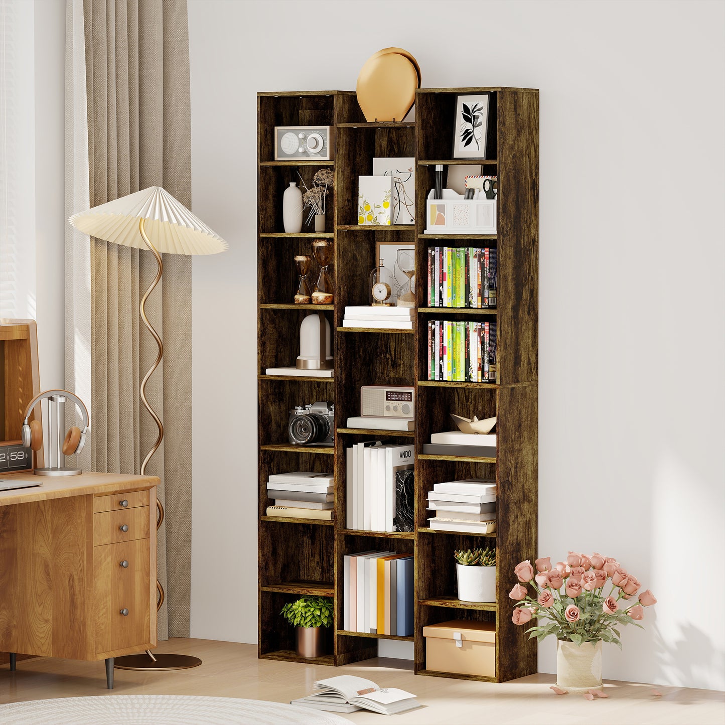 HOMCOM 21-Compartment Bookshelf - Brown